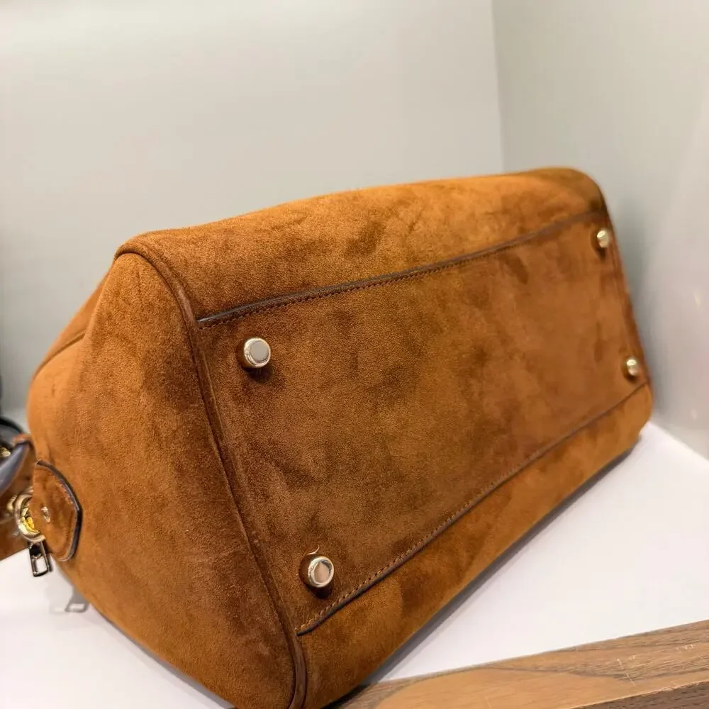 NEW‼️Coach Rowan Large Satchel Bag CET42 suede/Gold/Warm Brown